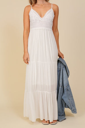 Bronte Boho Lace Top Maxi Dress  in White
