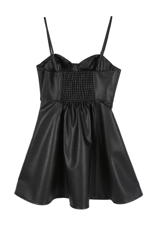 Vana Vegan Leather Bustier Dress in Black