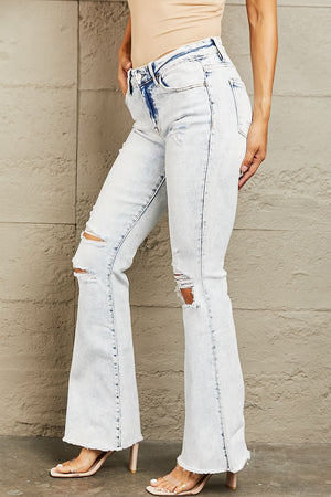Juliana Mid Rise Acid Wash Distressed Jeans in Light Wash