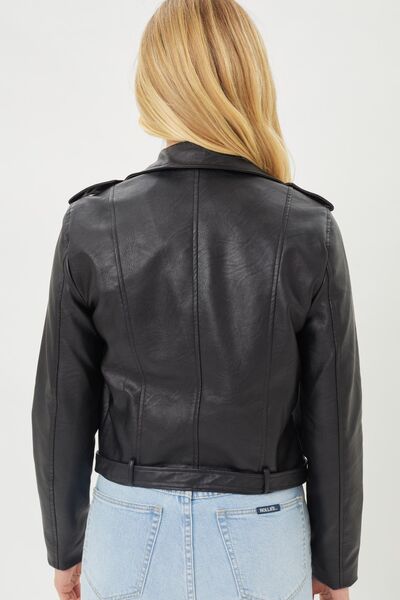 Inner Rebel Faux Leather Biker Jacket in Black