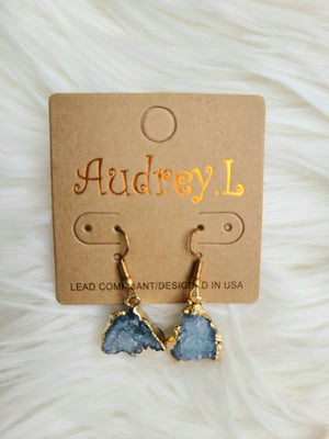 Semi-Precious Stone Earrings in Blue & Lavender in Gold