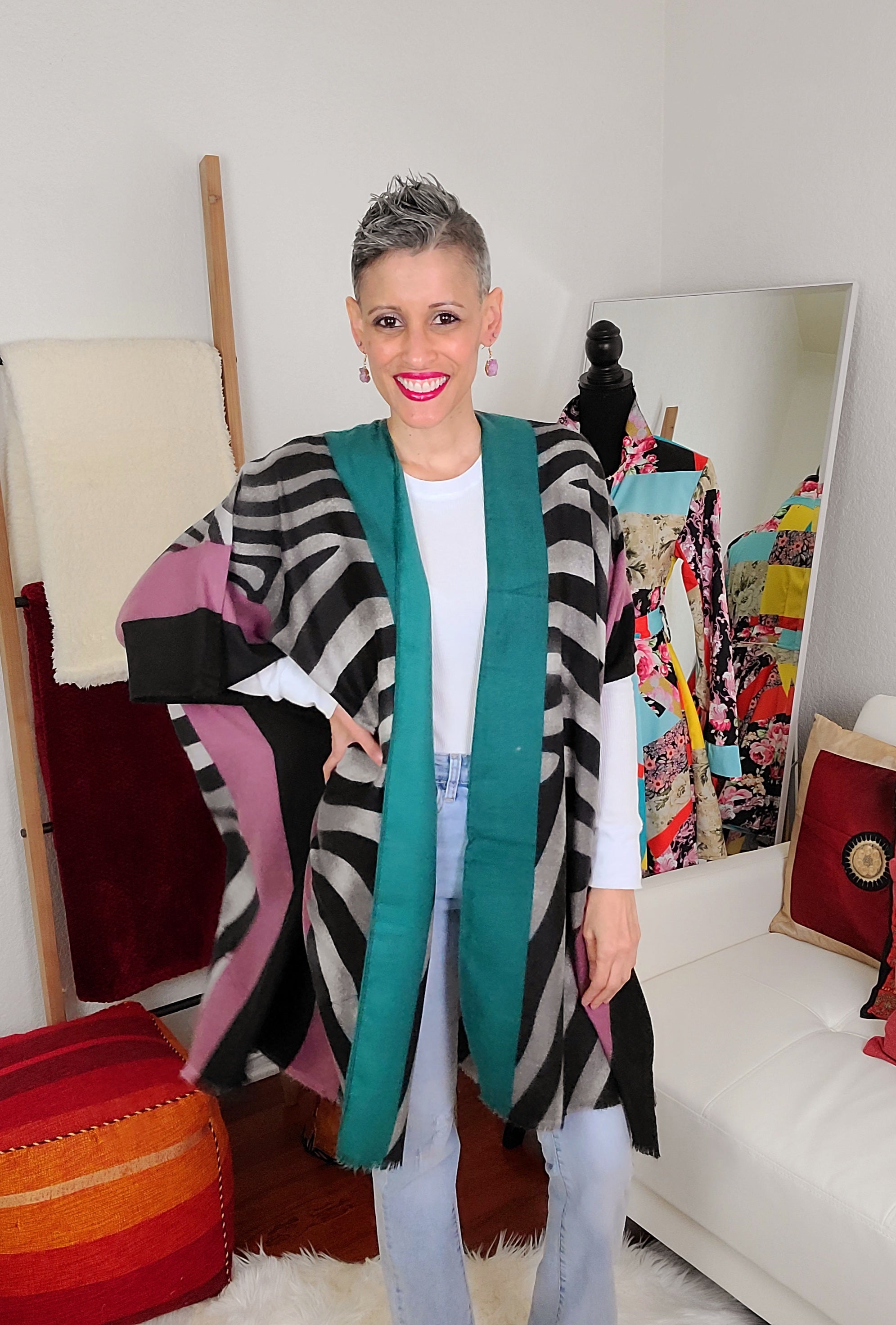 The Zebra Multi-Colored Print Kimono Cardigan