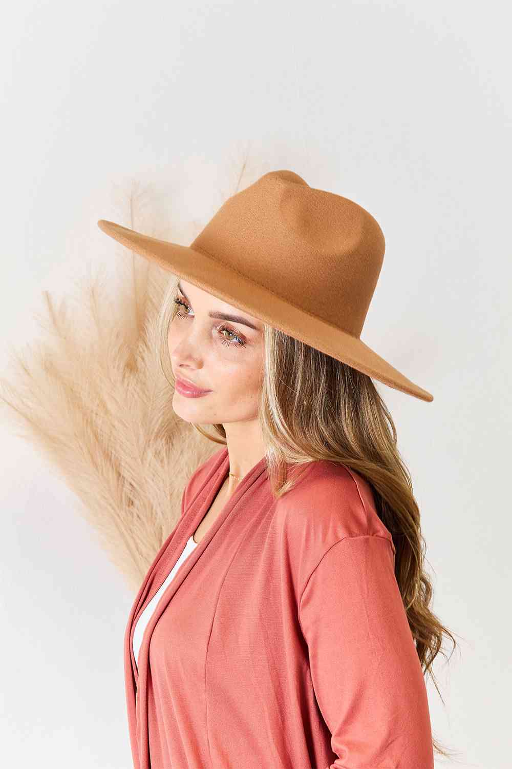 Marcela Flat Brim Fedora Hat in Tan