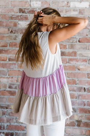Watching the Sunset Color Block Babydoll Tank in Lavender