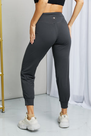 Harper Wide Waistband Cropped Joggers in Charcoal