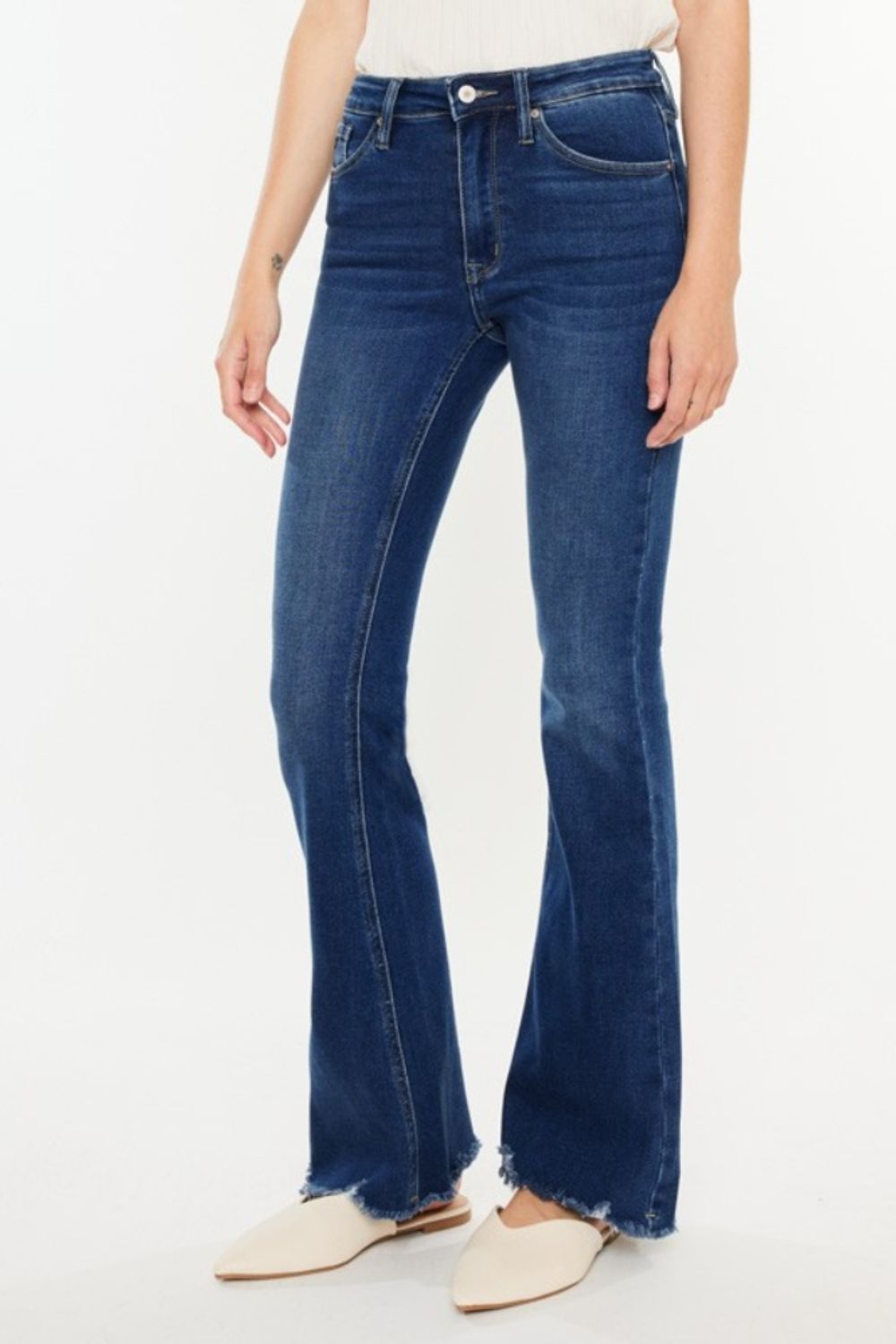 Alora Raw Hem Flare Jeans in Dark Wash