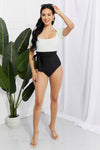 Salty Air Puff Sleeve One-Piece in Cream/Black