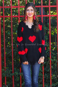 Hearts on My Sleeve Distressed Sweater