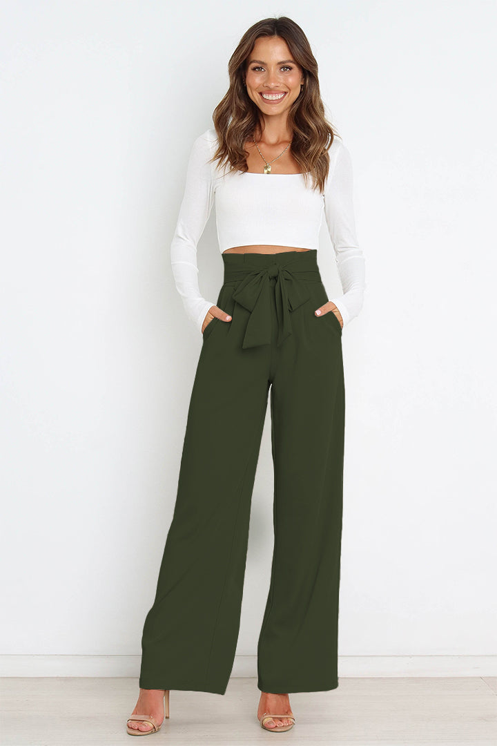 Tamia Tie Front Paperbag Wide Leg Pants in an Assortment of Colors