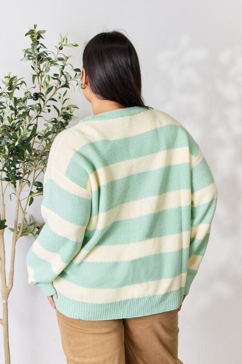 Sabrina Striped Sweater in Sage/Ivory