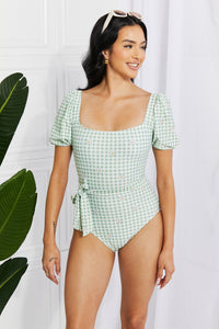 Salty Air Puff Sleeve One-Piece in Sage