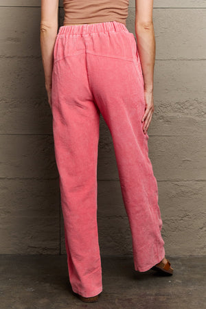 Vibrant Corduroy Straight Fit Pants in Neon Pink