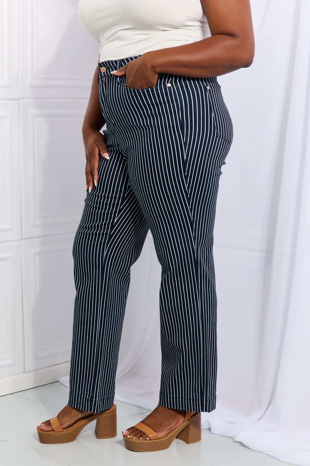 Cassidy High Waisted Tummy Control Striped Straight Jeans