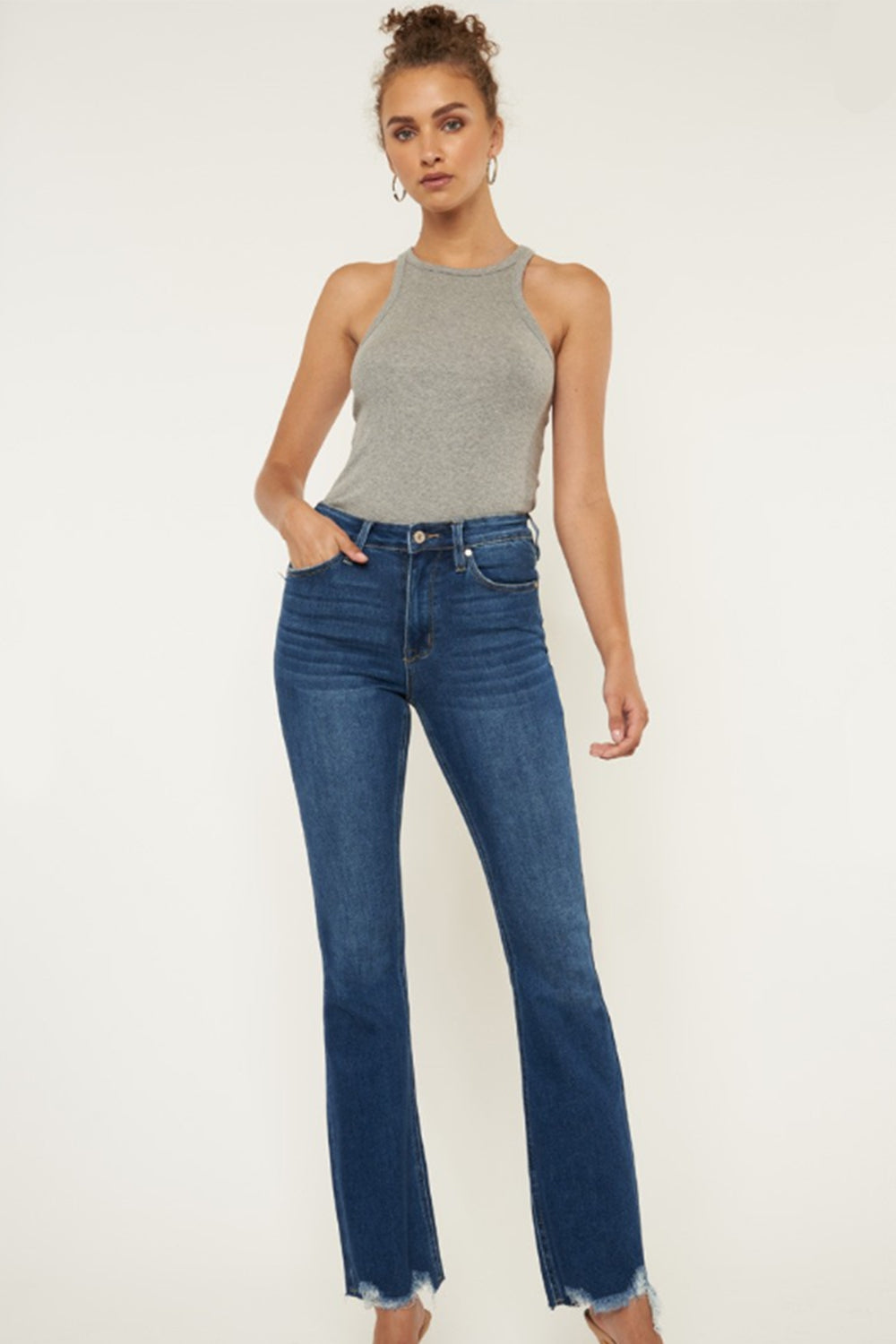 Alora Raw Hem Flare Jeans in Dark Wash