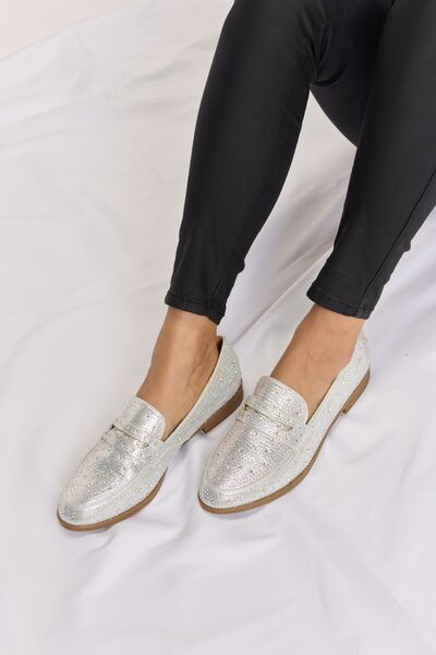 Francisca Rhinestone Point Toe Loafers in Silver