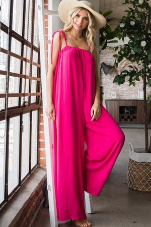 Gigi Wide Leg Jumpsuit with Pockets in Fuchsia