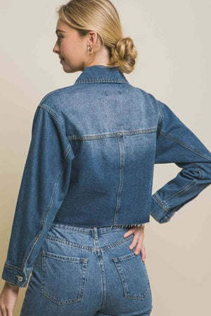 Saison Cropped Raw Hem Denim Jacket