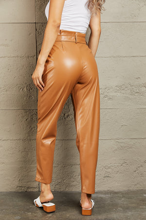 Fall for You Faux Leather Paperbag Waist Pants in Ochre