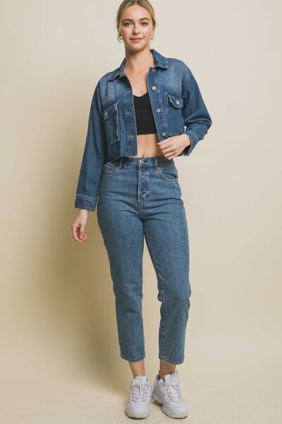 Saison Cropped Raw Hem Denim Jacket