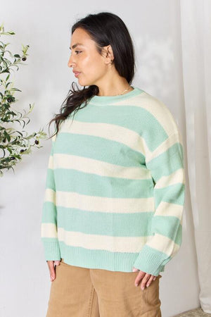 Sabrina Striped Sweater in Sage/Ivory