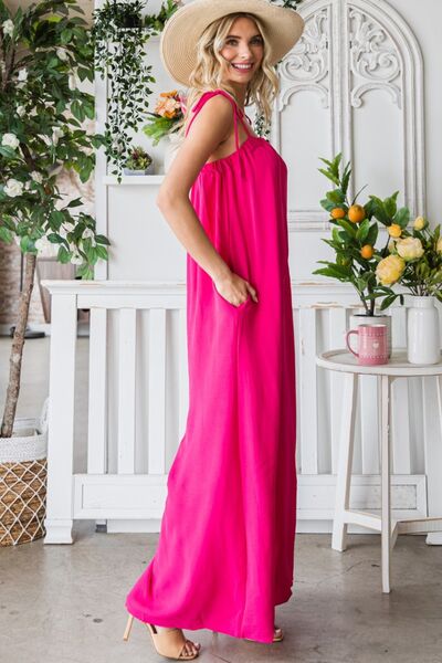 Gigi Wide Leg Jumpsuit with Pockets in Fuchsia