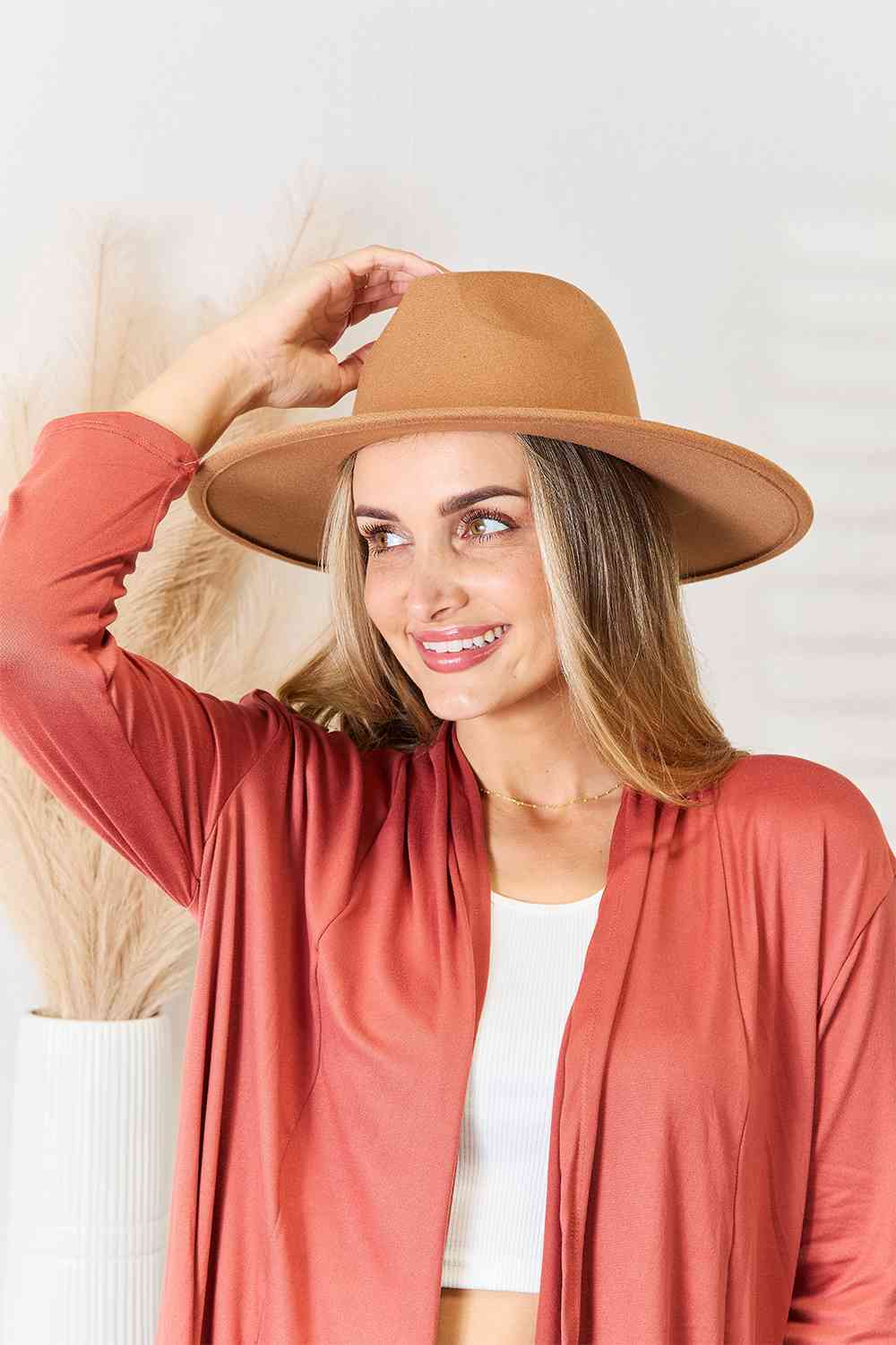 Marcela Flat Brim Fedora Hat in Tan