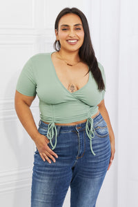 Back To Simple Full Size Ribbed Front Scrunched Top in Green