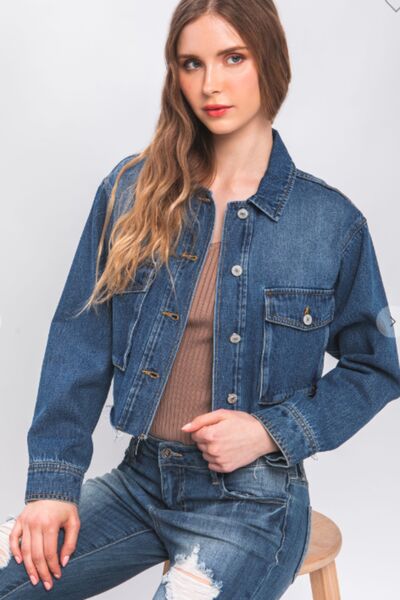 Saison Cropped Raw Hem Denim Jacket