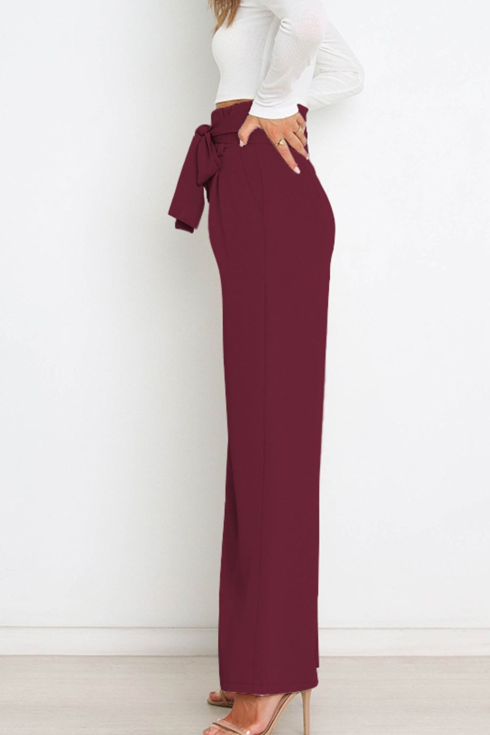 Tamia Tie Front Paperbag Wide Leg Pants in an Assortment of Colors