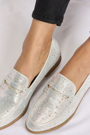 Francisca Rhinestone Point Toe Loafers in Silver