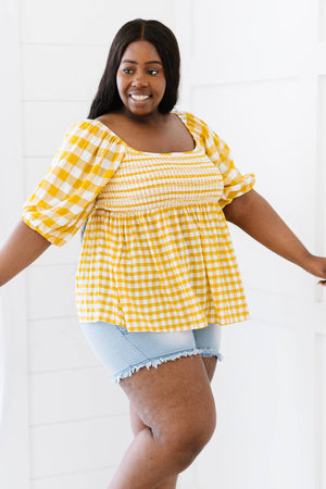 Fun At The Park Gingham Babydoll Top in Mustard