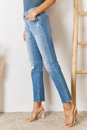 Paulina Distressed Slim Straight Jeans in Medium Wash