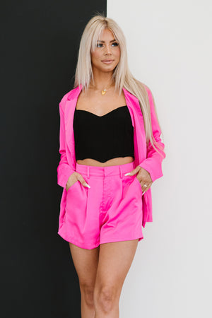 That Glam Feeling Satin Shorts in Pink