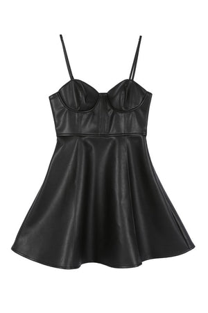 Vana Vegan Leather Bustier Dress in Black