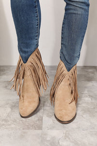 Wild West Fringe Cowboy Ankle Boots in Tan