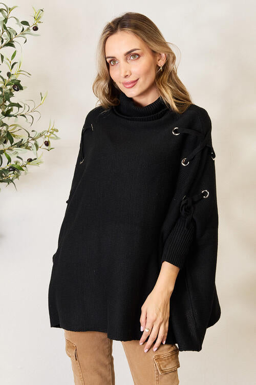 Laced Up Cape Style Sweater in Black