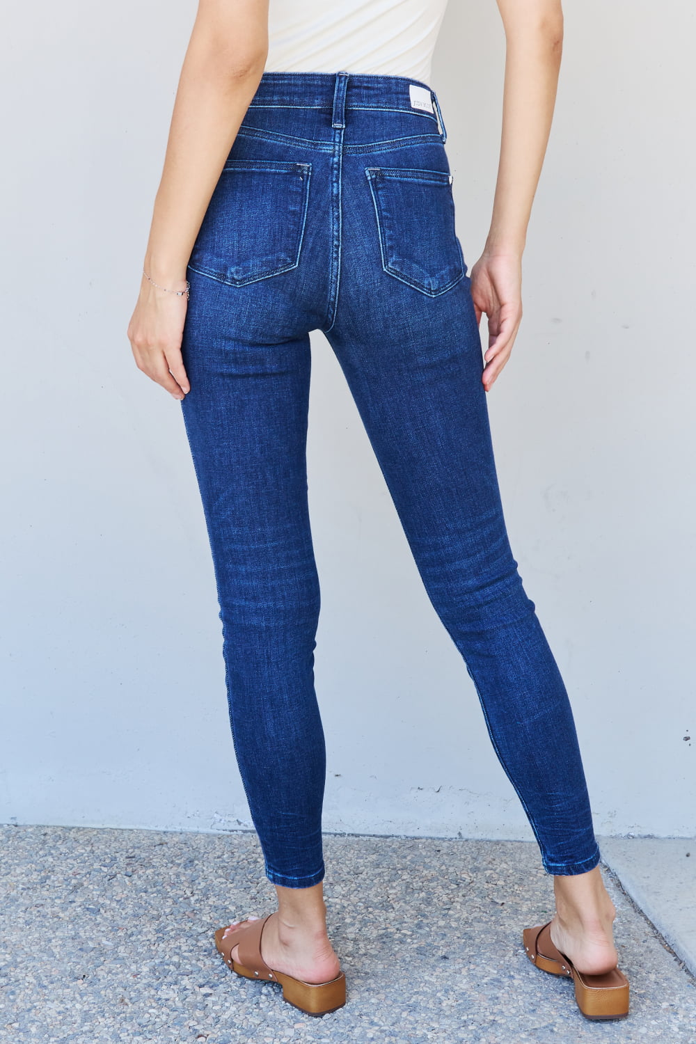 Blue Marie Mid Rise Crinkle Ankle Detail Skinny Jeans