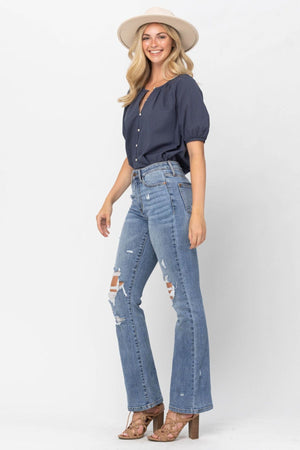 Stone High Waist Destroyed Bootcut Jeans