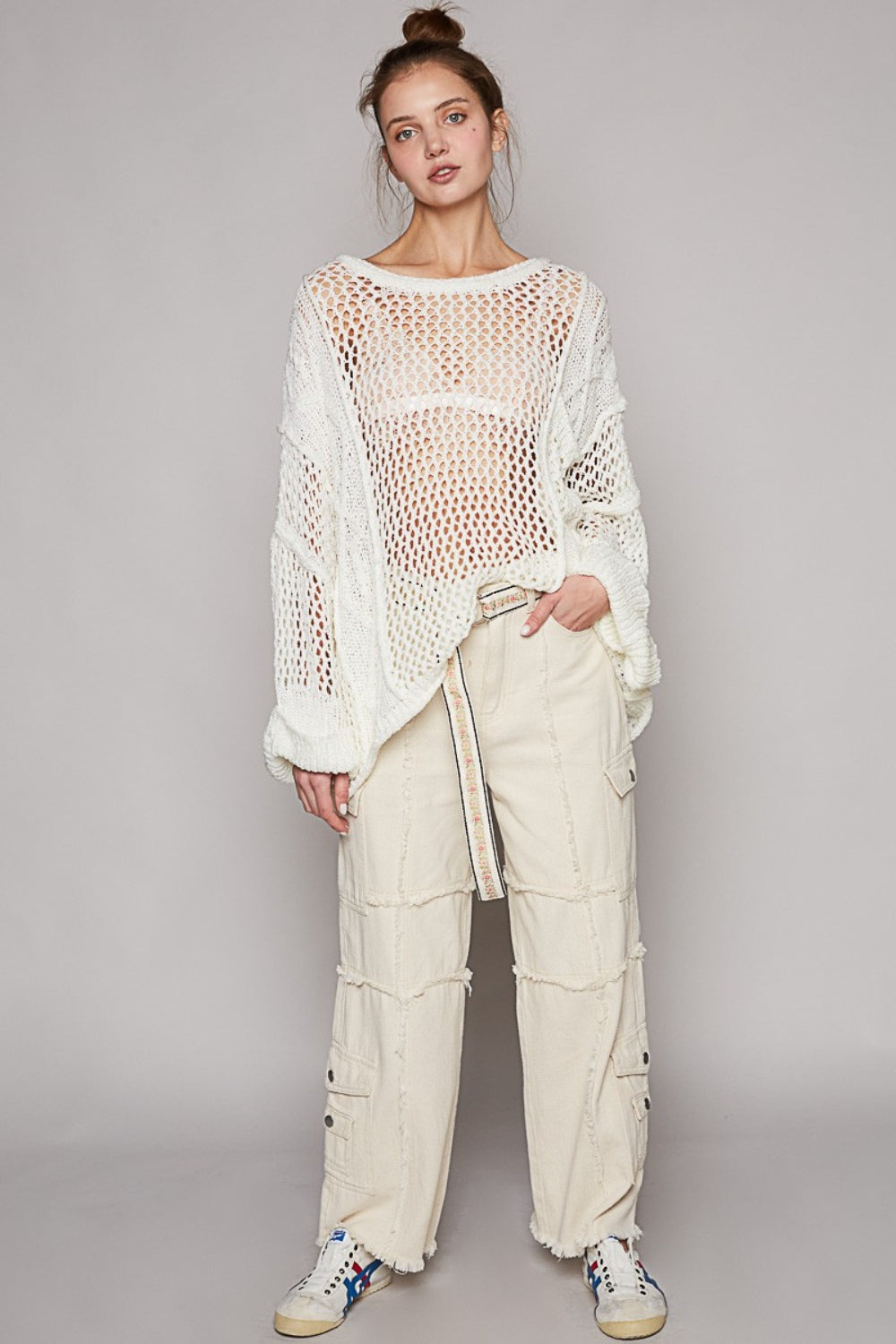 Helene Openwork Knit Cover Up in Pure White