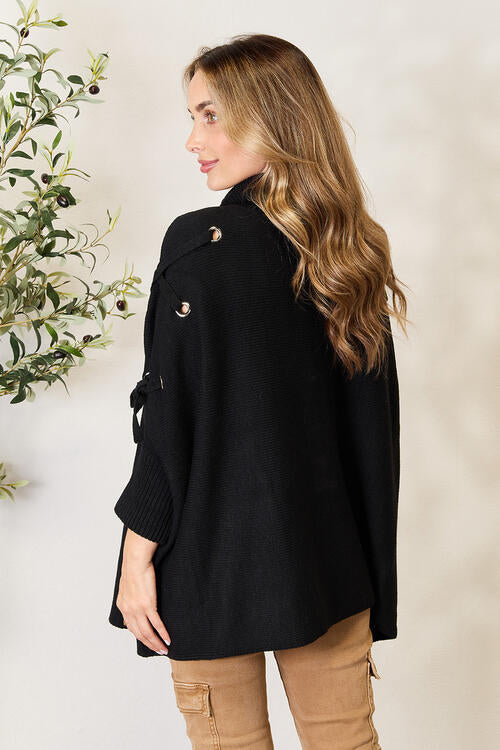 Laced Up Cape Style Sweater in Black