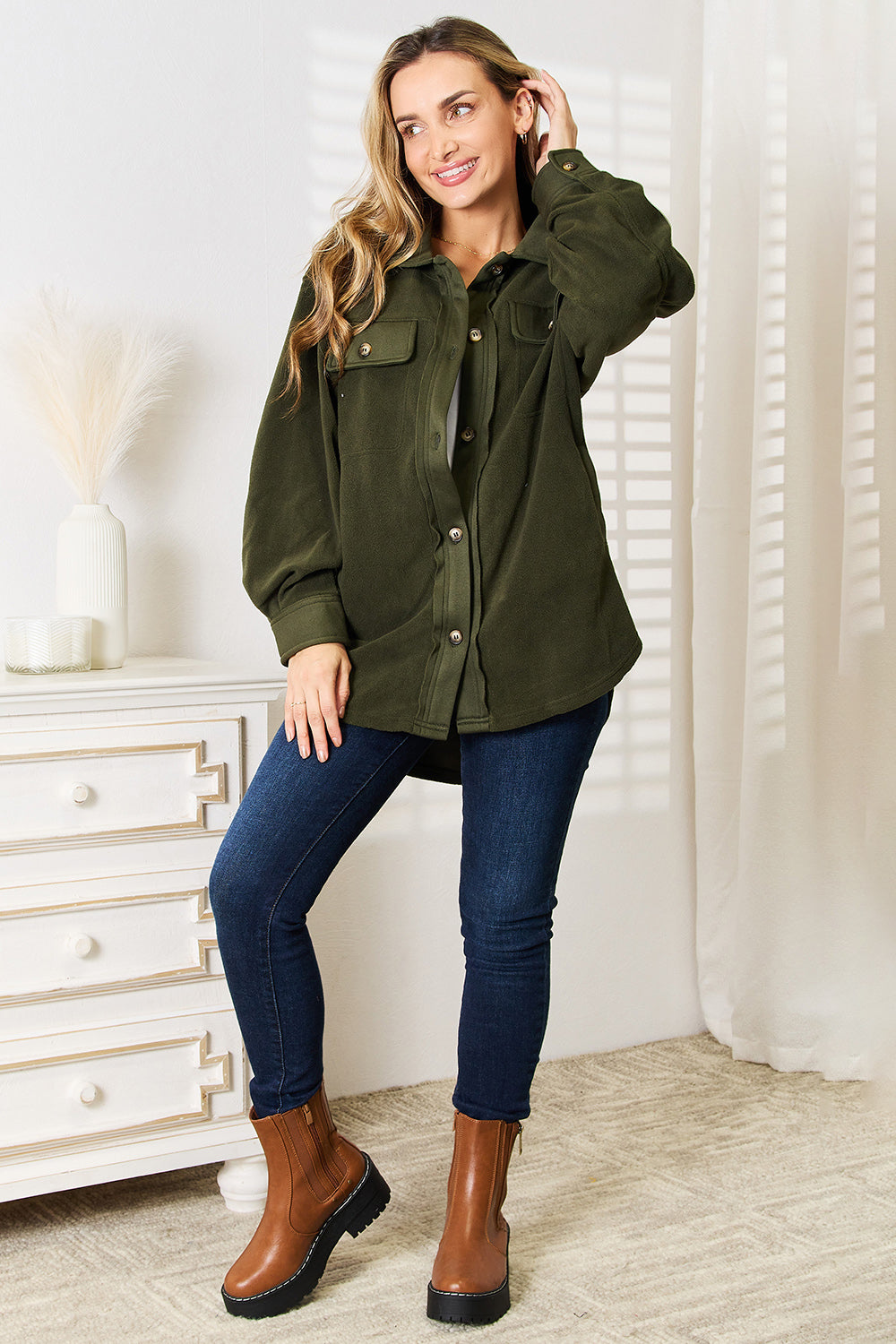 Comfy Cozy Shacket in Army Green