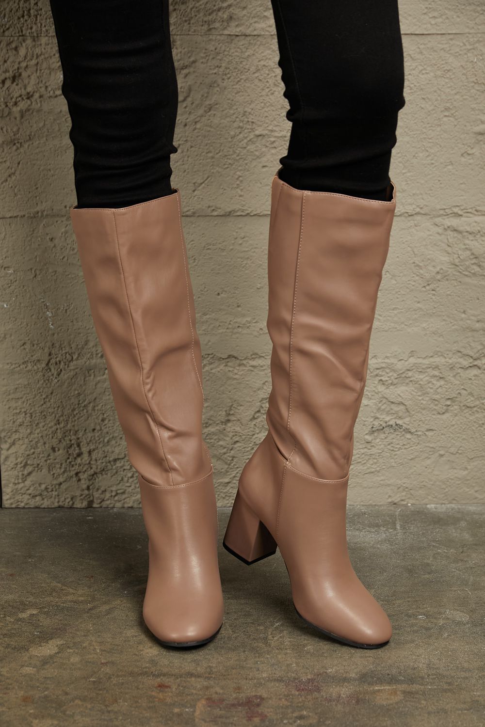 Alexandria Block Heel Knee High Boots in Mocha