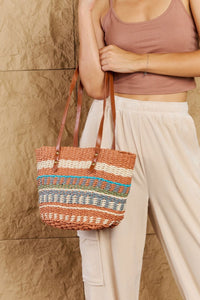 By The Sand Straw Braided Striped Tote Bag