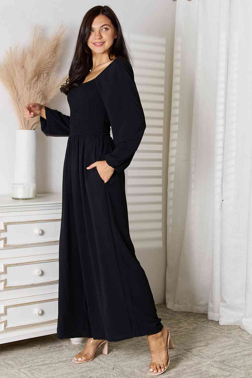 Angelina Long Sleeve Jumpsuit in Black