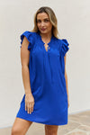So Royal Blue Ruffle Sleeve Smocked Detail Mini Dress