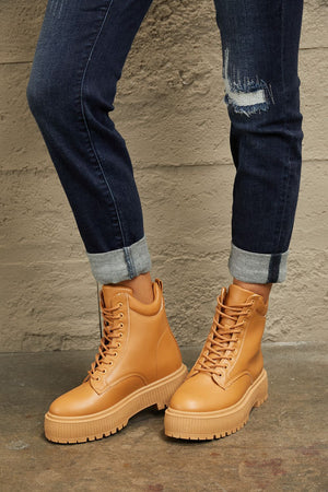 Super Cool Platform Combat Boots in Caramel