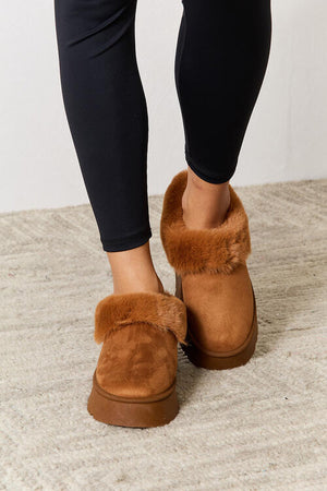 Fur Trimmed Ankle Boots in Camel