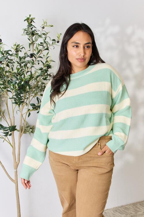 Sabrina Striped Sweater in Sage/Ivory