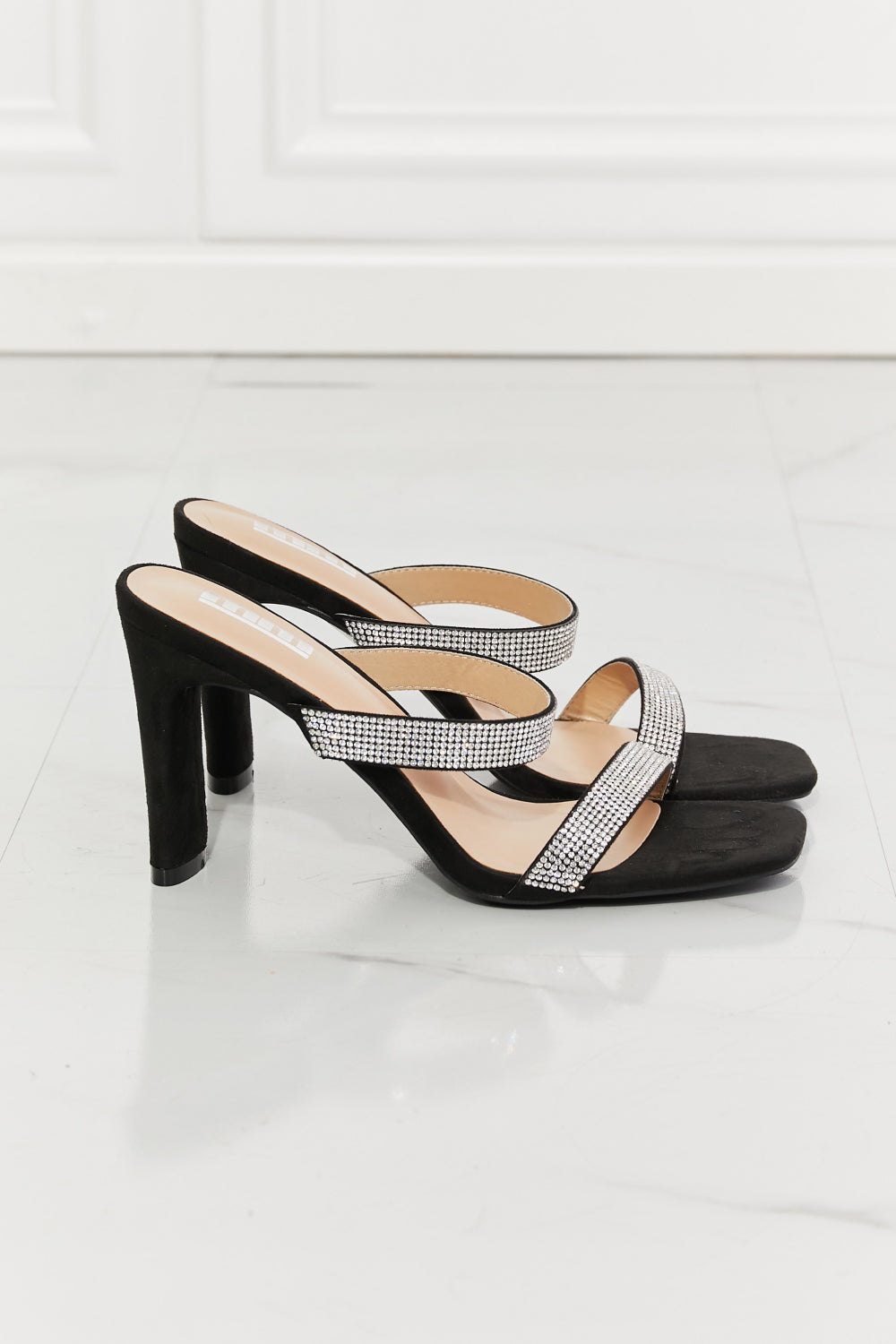 Leave A Little Sparkle Rhinestone Block Heel Sandal in Black