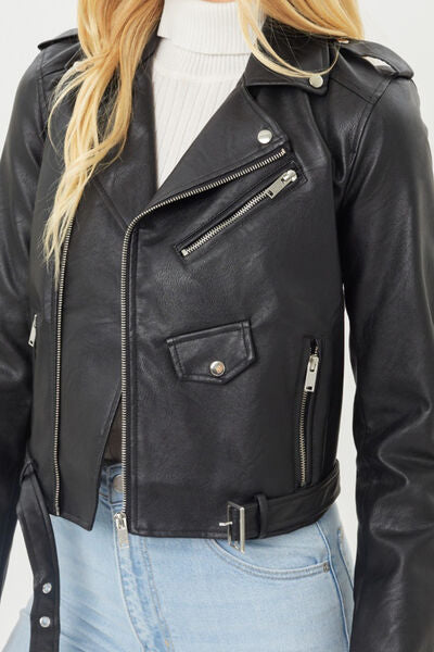 Inner Rebel Faux Leather Biker Jacket in Black